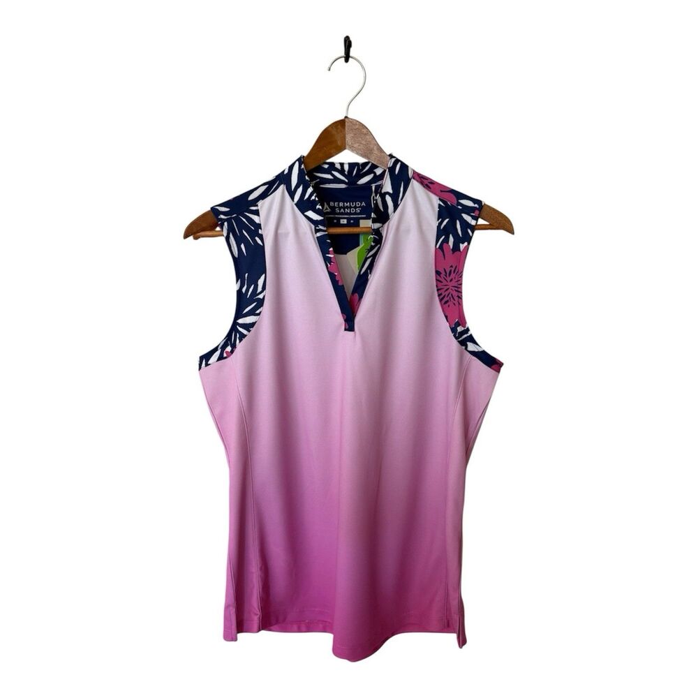 Bermuda Sands Womens Sleeveless Top SZ MED Golf Tennis Pickleball‎ Pink Blue NWT